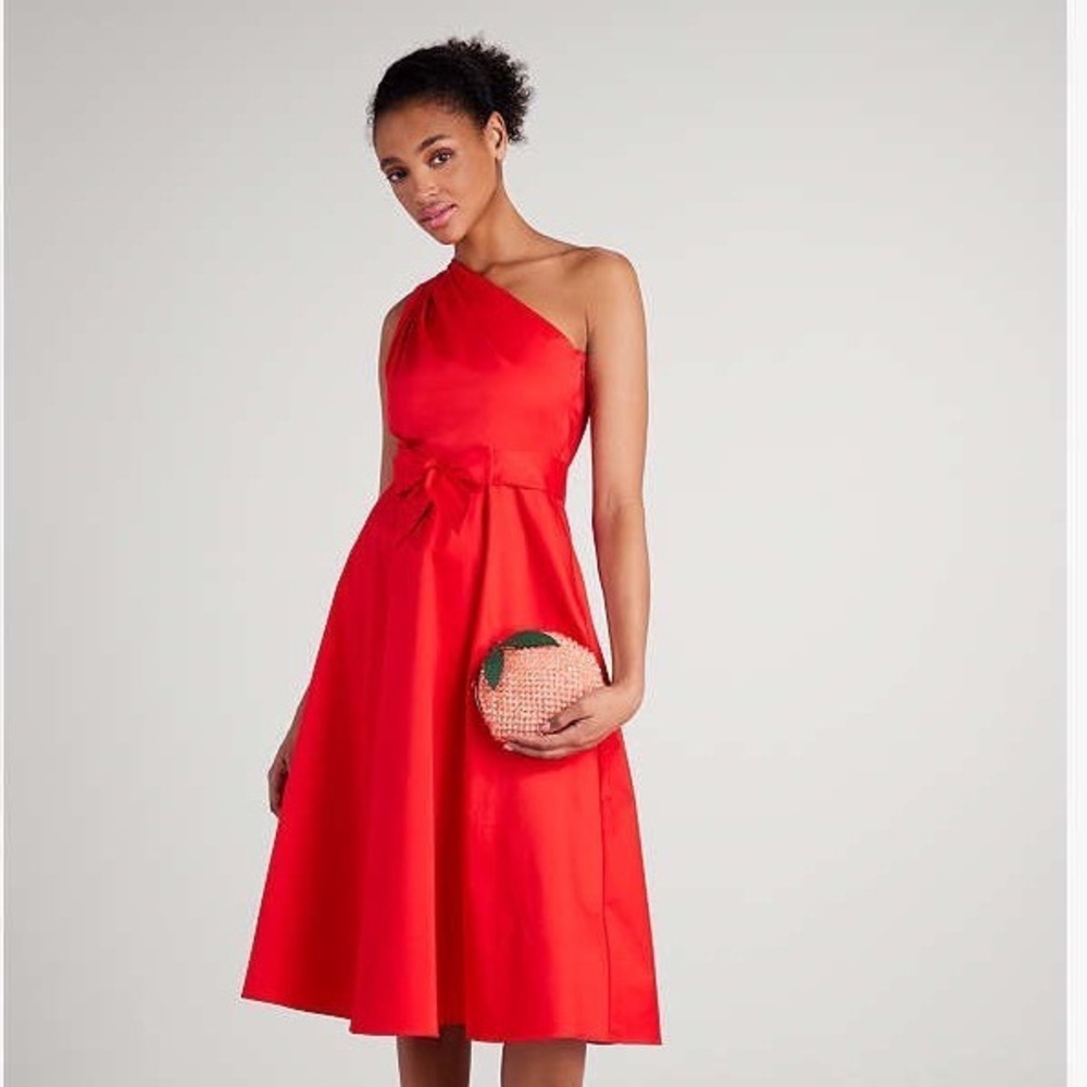 Kate Spade Red One Shoulder Cotton Poplin Fit & Flare Dress K8560 Sz 8 MSRP-$298